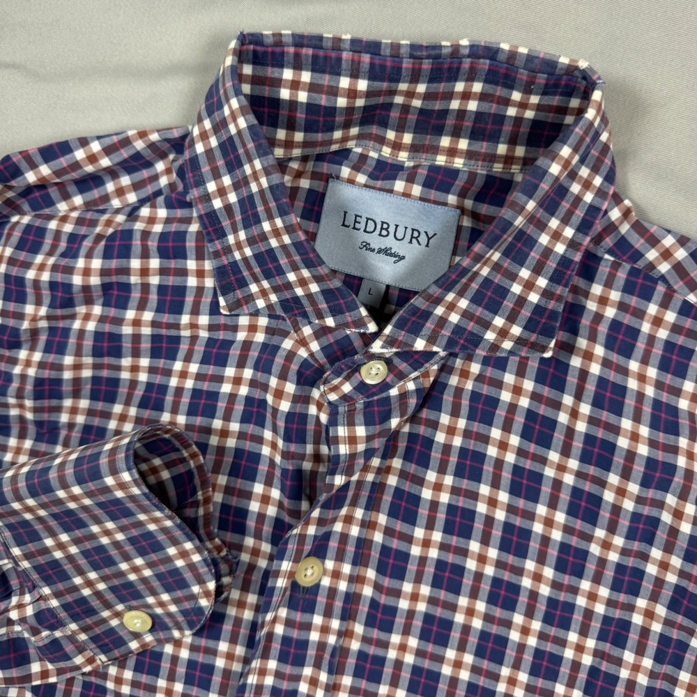 Ledbury Fine Shirting Long Sleeve Button Down Plaid Shirt Mens Large Multicolor